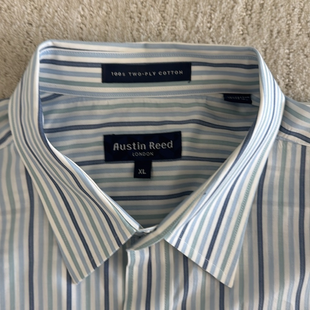 Austin Reed Men’s XL Short Sleeve Button Down 100% Cotton  Blue Striped Shirt‎ - Picture 5 of 12
